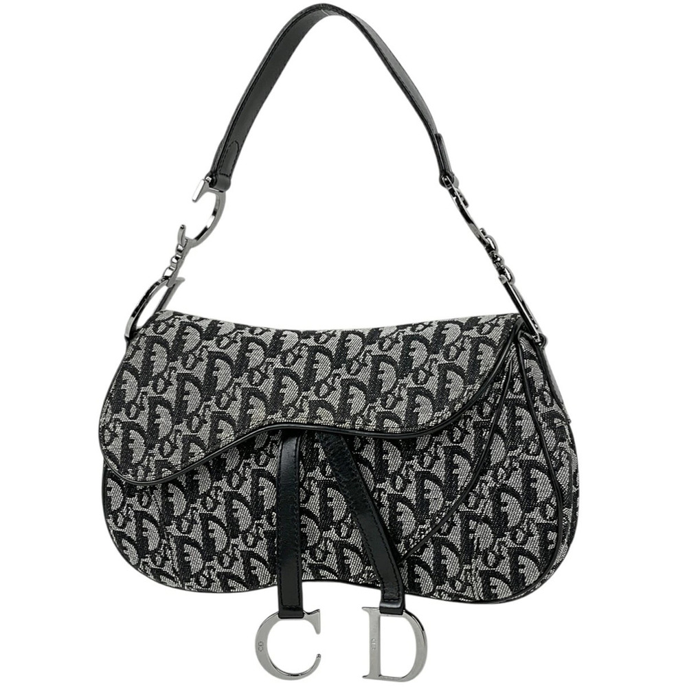 Christian Dior Trotter saddle bag Hobo handbag shoulder canvas Navy Blue